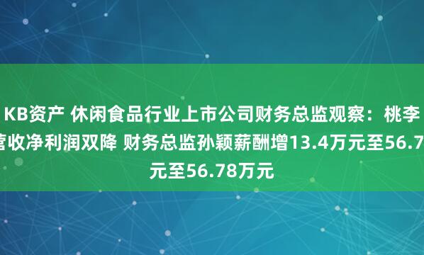 KB资产 休闲食品行业上市公司财务总监观察：桃李面包营收净利润双降 财务总监孙颖薪酬增13.4万元至56.78万元